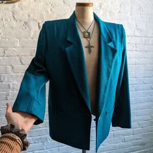 Vintage Green Blue Wool Blazer Classic Preppy Oversize Minimalist Grandpa Jacket